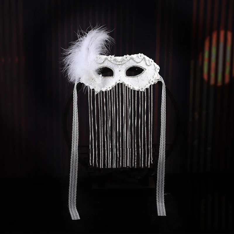 Elegant Tassel Chain Masquerade Ball Hard Eye Shield Women's Sexy Festival Party Mask Decorative Accessory Rhinestone Masks