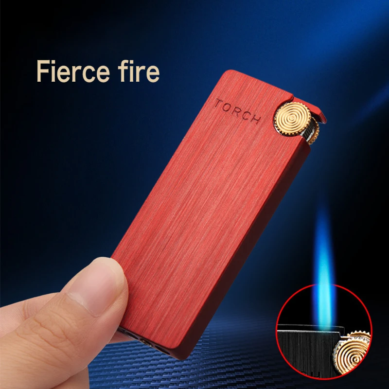 Metal Ultra-thin Portable Butane Grinding Wheel Flint Lighters Windproof Jet Turbo Torch Lighter for Smoking Gadgets for Men