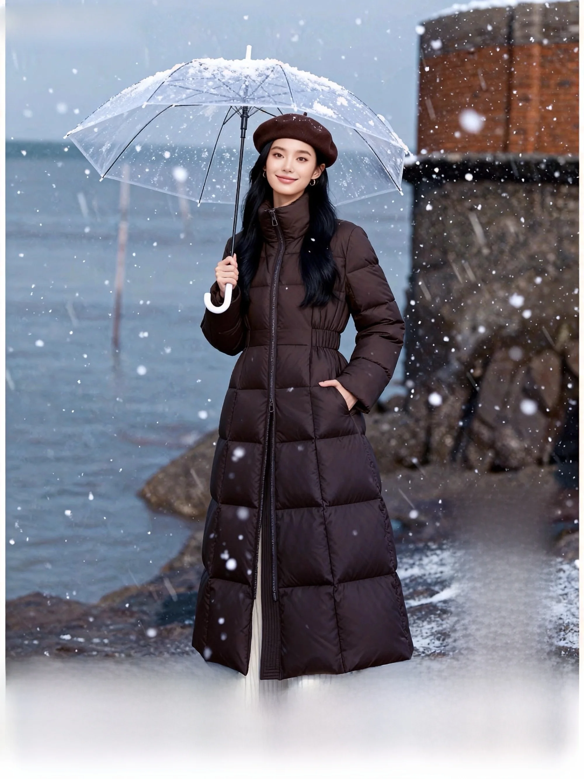 

Женское длинное пуховое пальто XL с наполнителем из белого пуха, 90% пуха, утепленное, из нейлоновой ткани, стандартный крой, класса люкс