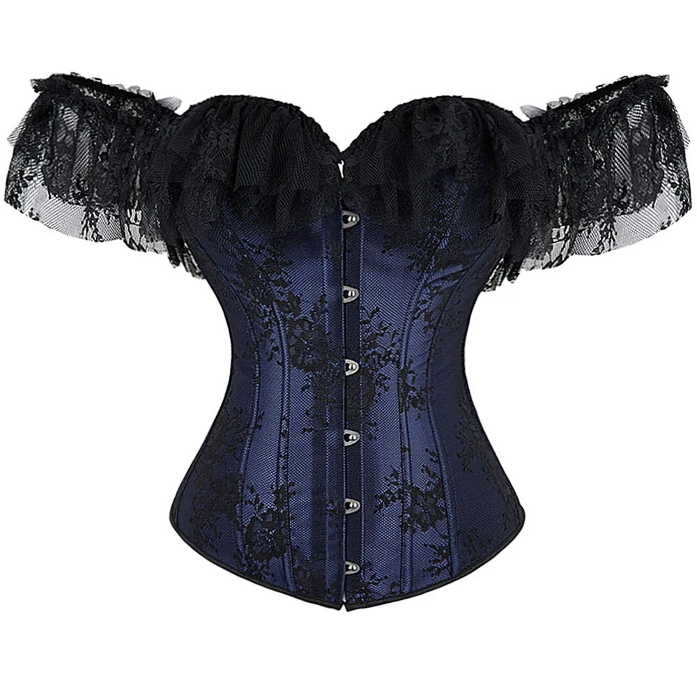 Gothic Women Corsets Bustiers Floral Lace Tops Sexy Lace Sleeves Corset Lingerie Burlesque Vintage Steampunk Bustier Costumes