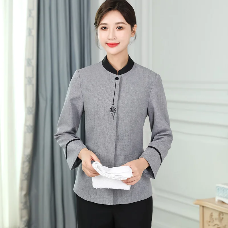 Cleaning Service Long Sleeve Autumn Winter Hotel Guest Room Cleaner Work Uniform Top Property Auntie Workwear Uniform