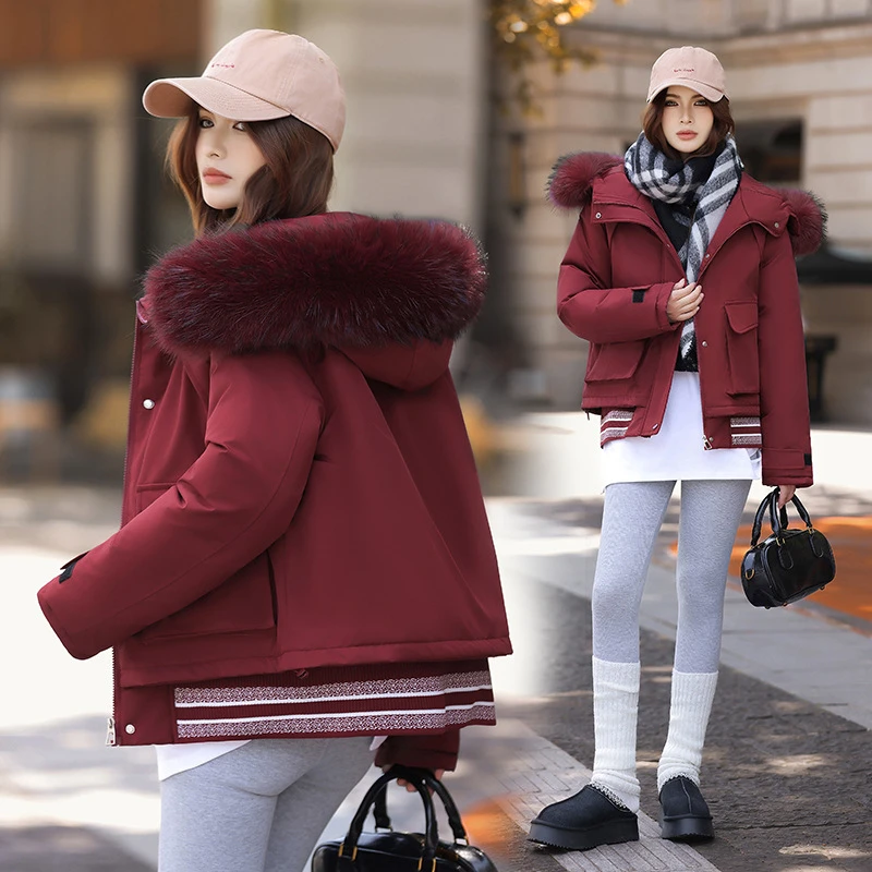 

Thick Warm Big Fur Collar 2025 New Winter Down Cotton Padded Jackets Loose Short Women's Parka Prevent Wind Quilted Jacket Coats