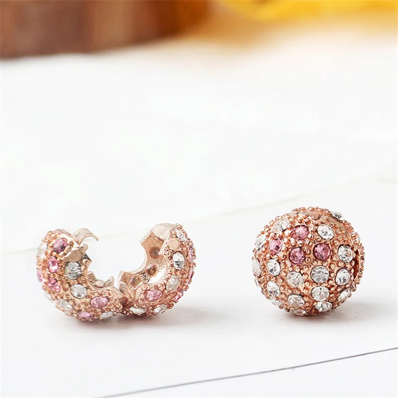 2024 Fashion Shining Rhinetone Star Ball Heart Clip DIY Beads Fit Charm Bracelet Women Europe Jewelry Making Gift