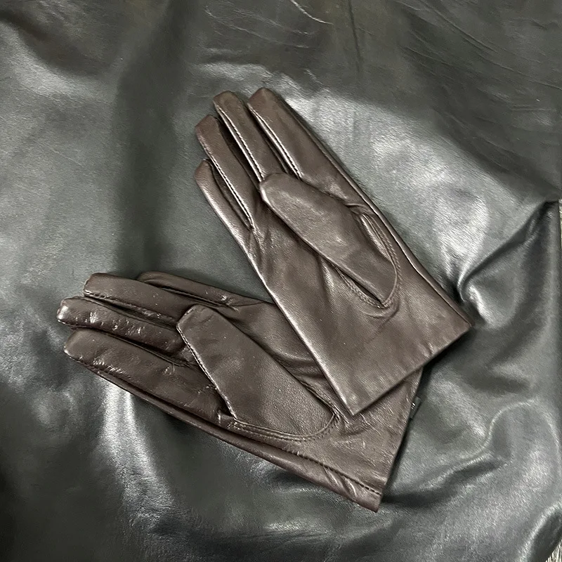 Ladies Sheepskin Gloves Classic Solid Color Real Leather Spring Velvet Lining Cycling Driving Gloves Autumn Winter