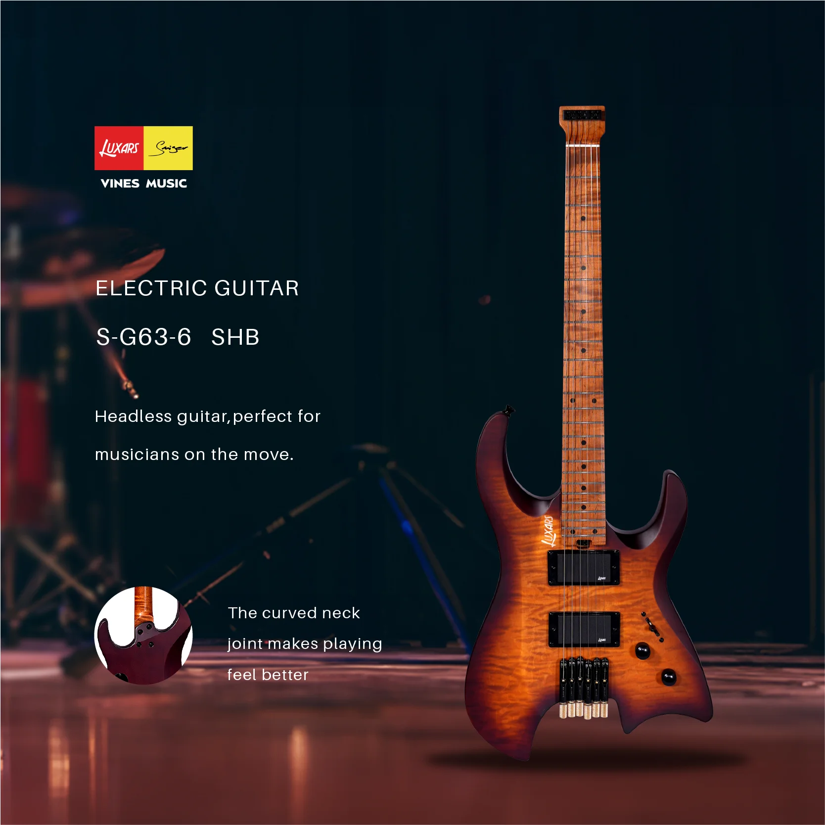 For S-G62-OEM Factory-Made New Headless Electric Guitar Swamp Ash+Mahogany Body Adjustable Tuning Bridge H-H Alnico V Pickup
