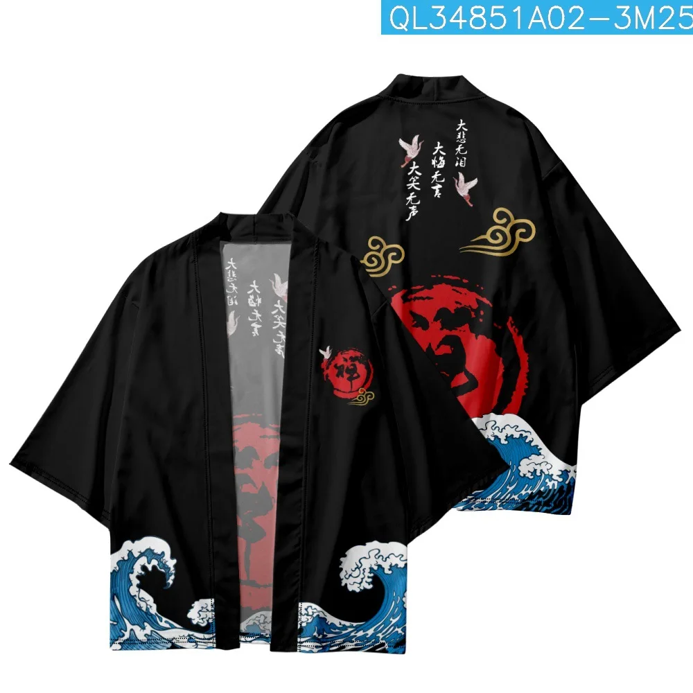 Cartoon fala karpia w kwiaty z nadrukiem luźna japońskie Kimono Streetwear sweter Cardigan lato kobiety mężczyźni Haori Top Yukata