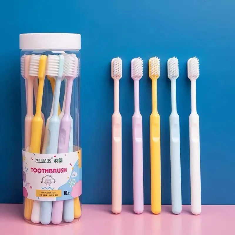 日本の歯ブラシ,女性と男性のための柔らかい毛皮のトラベルバッグ,キャンディーカラー,シンプルでファッショナブル,家族の旅行,10パック
