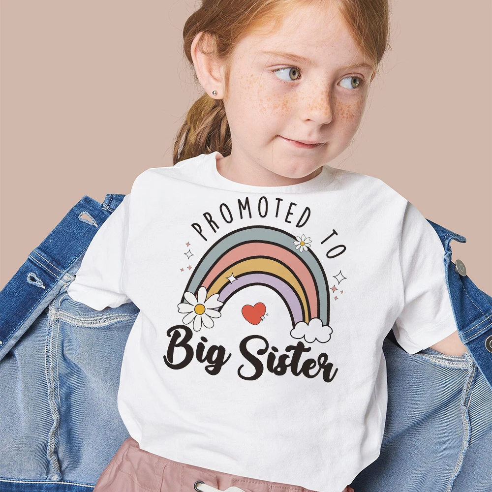 Promoted To Big Sister Printed Baby Announcement Shirt Kids T-Shirt Children Short Sleeve Tops Girls Tee Shirts Summer Clothes