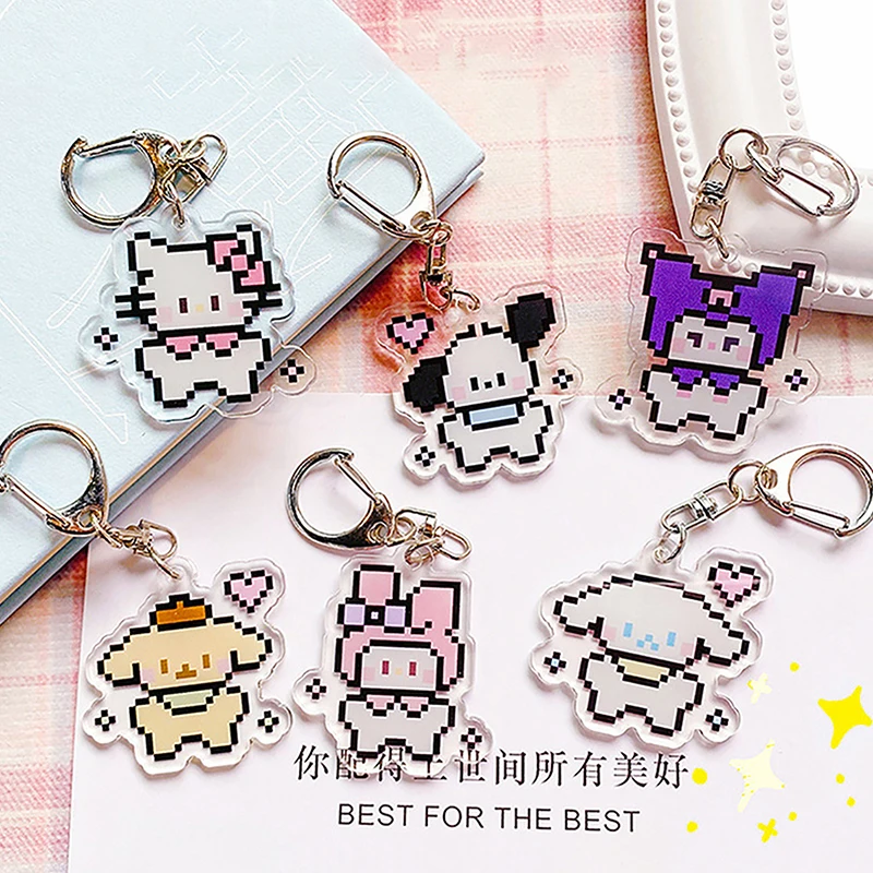 Sanrio Anime Hello Kitty Pixel Style Acrylic Keychain Cute Cartoon Cinnamonroll Pochacco Creative Backpack Hanger Car Decoration