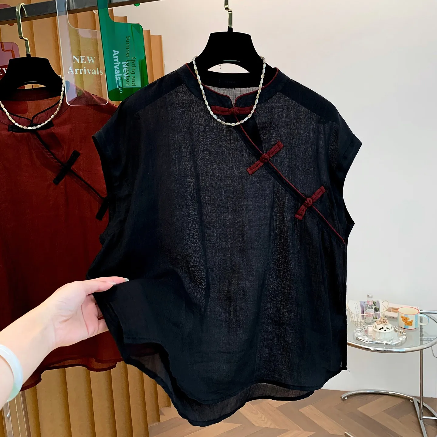 

Artistic Large Size Shirt Button up Slimming Summer New Vintage Versatile Asymmetrical Hemline Cotton Linen Ladies Top