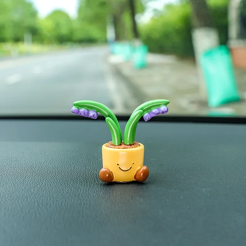 NEW Cute Cartoon Flower Pot Car Dashboard Ornament,Car Interior Center Console Small Resin Car Interior Accessories