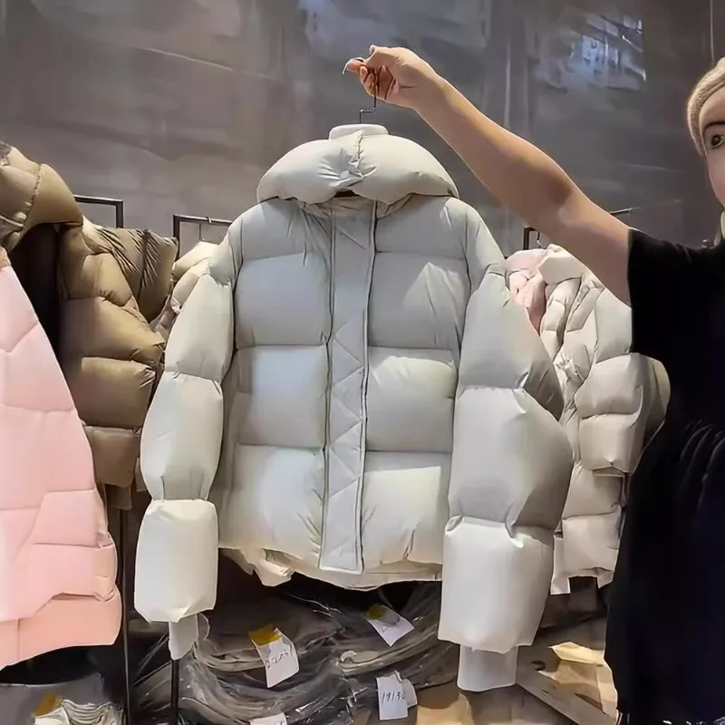 Mulheres acolchoadas algodão para baixo casaco com zíper acolchoado quente macio solto puffer zíper lapela engrossar jaquetas sólido casaco parka