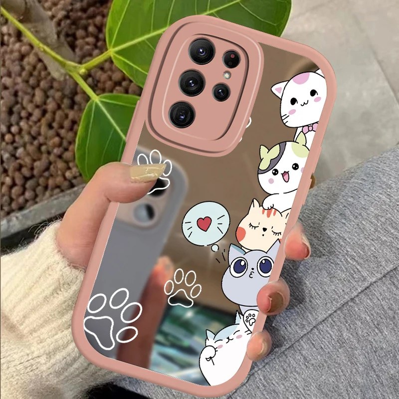 עבור samsung s23ultra אופנה חתול חמוד דפוס חתול סיליקון רך s23s 23 s22 + s21 Fe מכסה מראה