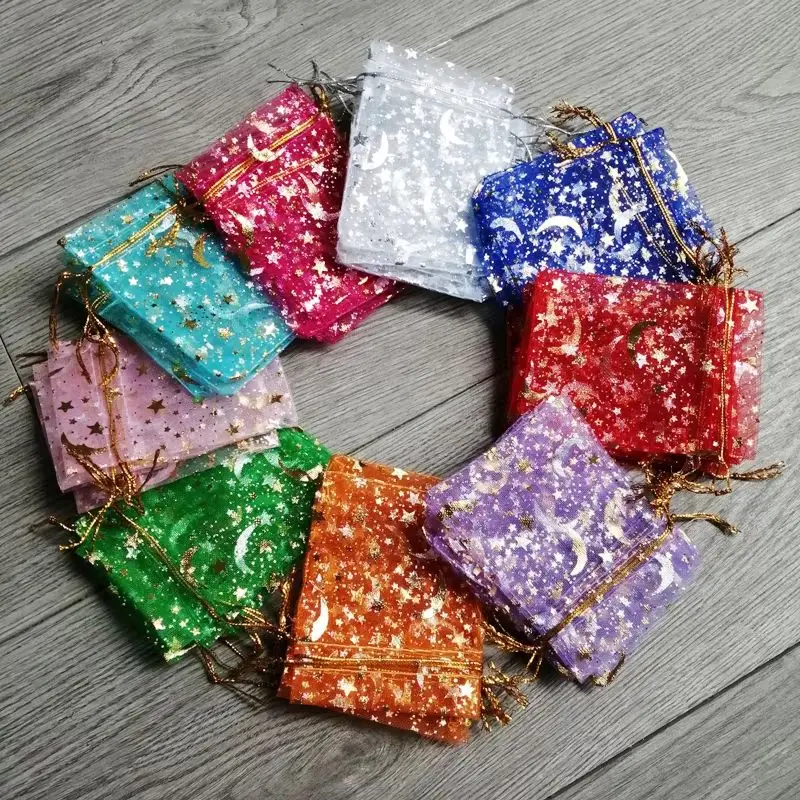 

1000pcs Moon & Stars Organza Gift Bags Mini Drawstring Pouches for Business Shipping Jewelry Clothing Wedding Packaging
