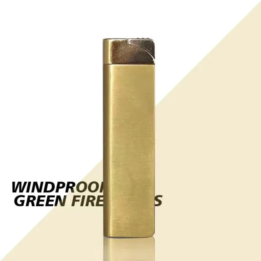 Ultra Thin Solid Metal Windproof Butane Torch Lighter, Refillable Unique Green Jet Flame, Compact Mini Novelty Smoking Accessory