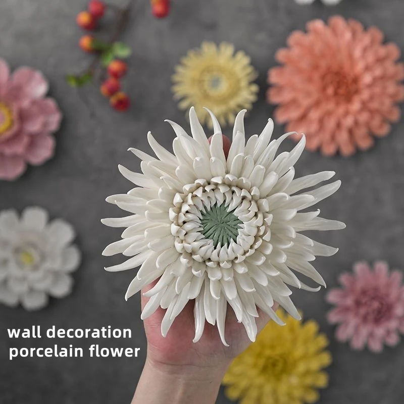 

Ceramic Flower Wall Hanging Decor Ornaments Living Room Chrysanthemum Decoration Decorative Pendants Porcelain Plant Blossoms
