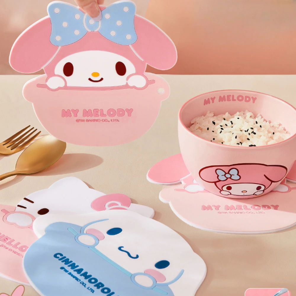 KawaiI My Melody Silicone Trivet Mat Sanrio Anime Cinnamoroll Hello Kitty Placemats Coaster Anti-heat Potholders Cup Bowl Mat