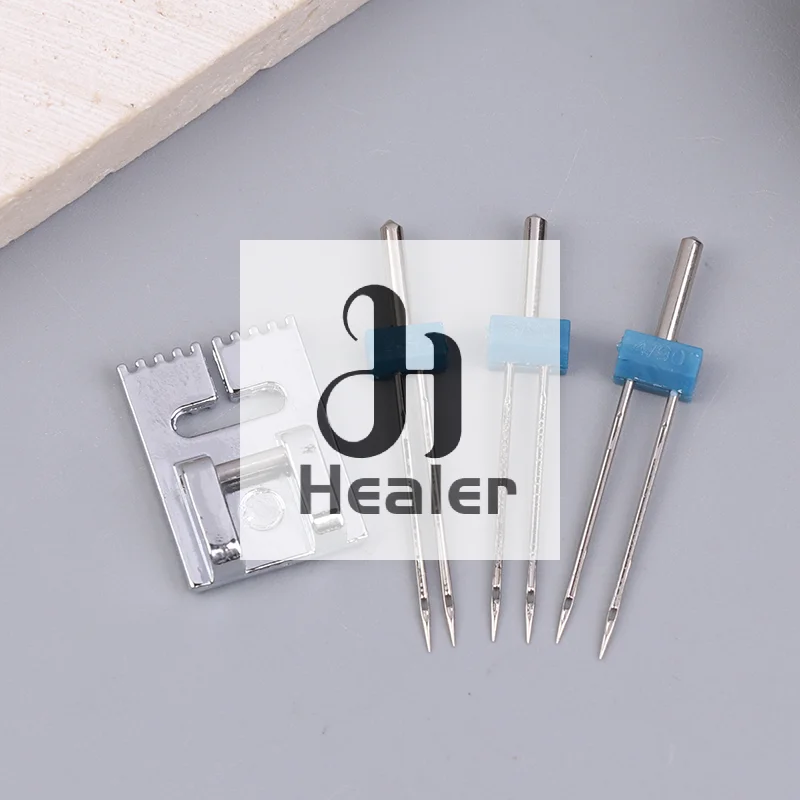 9 Groove Pintuck Presser Foot + 3 Pcs Double Head Sewing Machine Needles 3 Size 2/3/4mm For Household Sewing Machine Accessories
