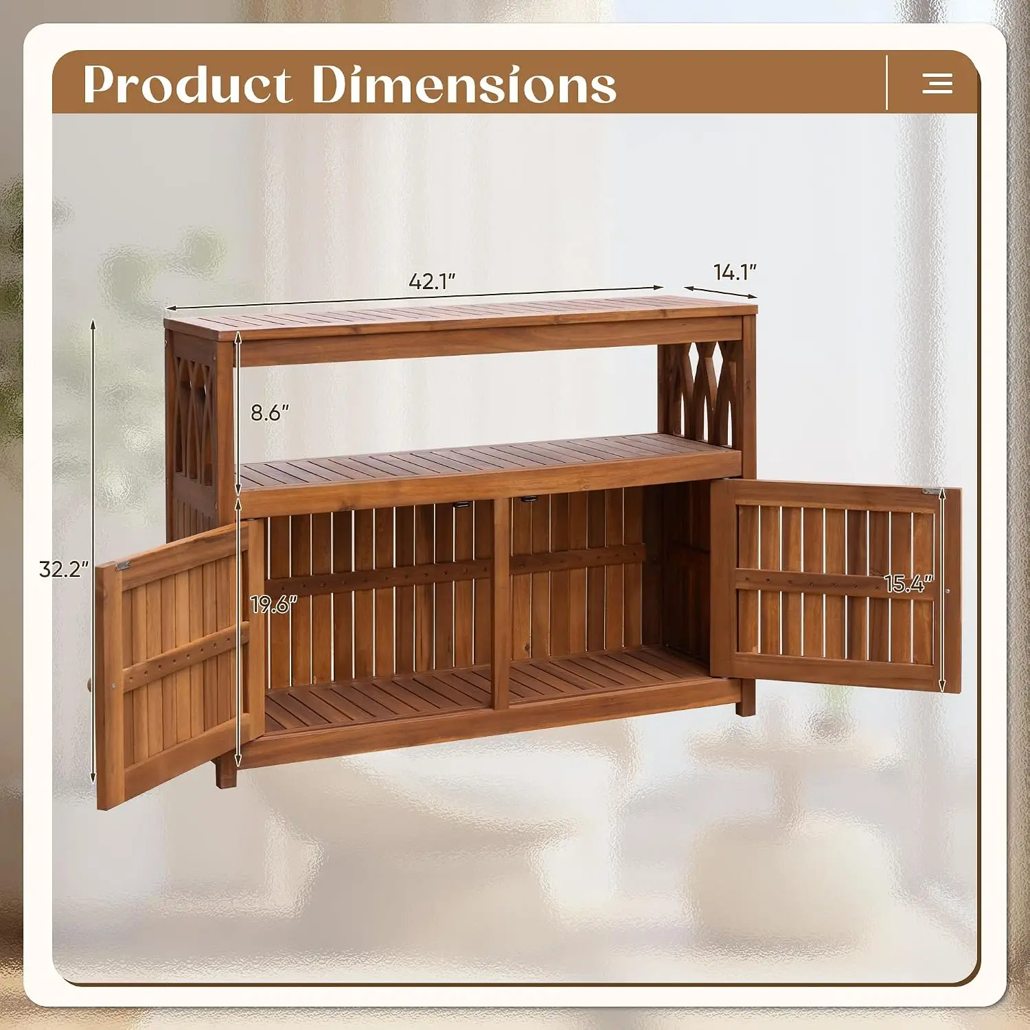 Acacia Wood Outdoor Storage Cabinet,Waterproof Potting Table,Brown
