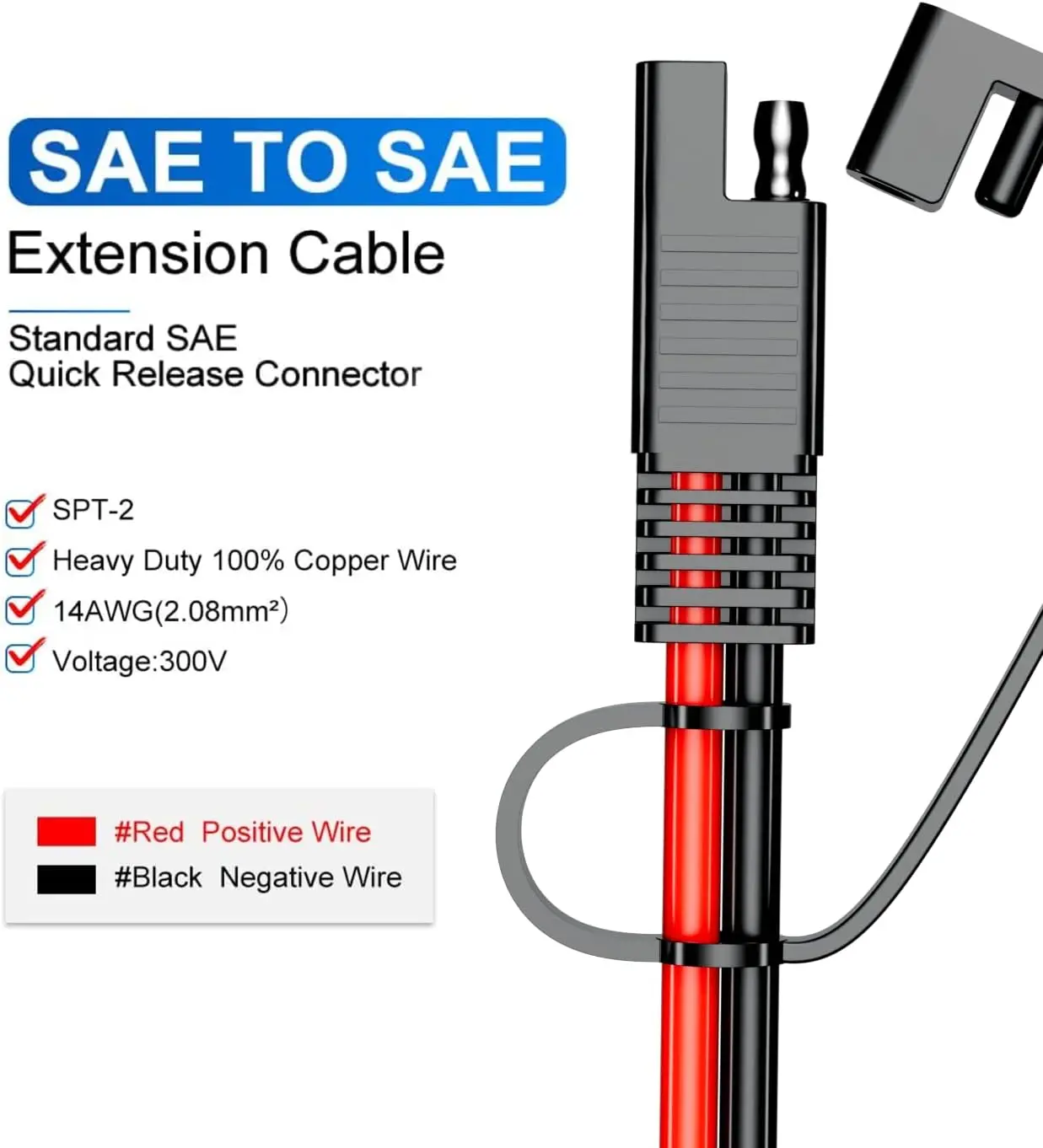 كابل تمديد SAE إلى SAE 12AWG، سلك طاقة تيار مستمر 3.3FT للألواح الشمسية والسيارات والمركبات الترفيهية والشاحنات والقوارب #4