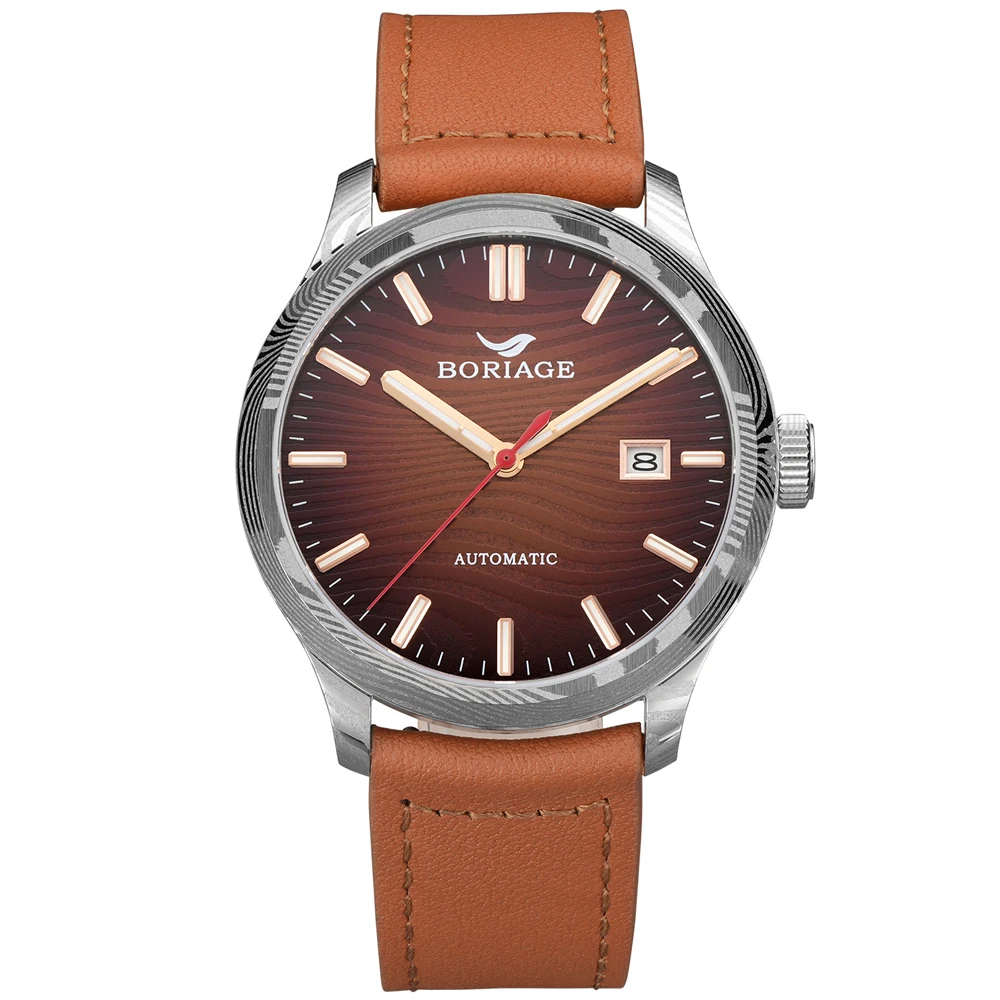 

BORIAGE Damascus Steel Men's Fully Automatic Mechanical Watch MIYOYTA9015 Movement BGW9 Night Light Water Resistance Men's Watch