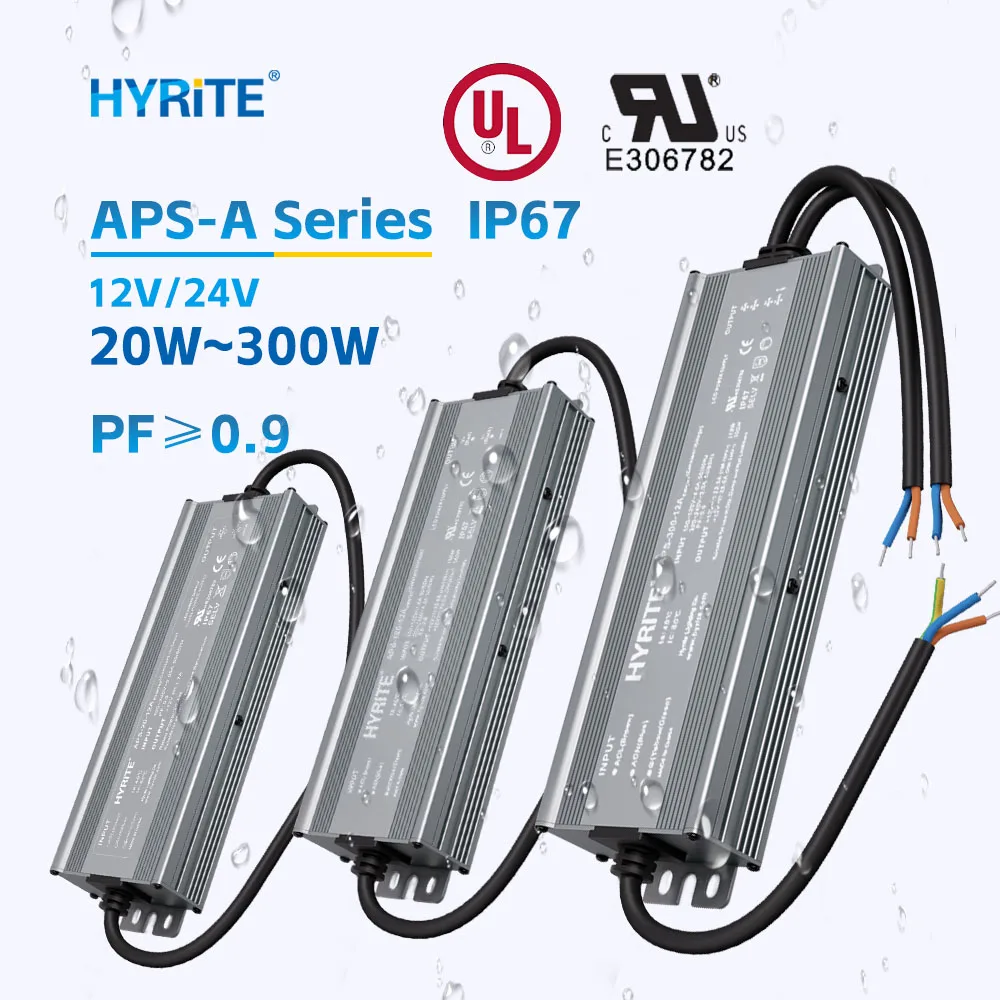 UL PFC Universal Input Voltage IP67, 90V‑264V High Power Factor Waterproof Switching LED Power Supply, 12V 24V CV LED Driver