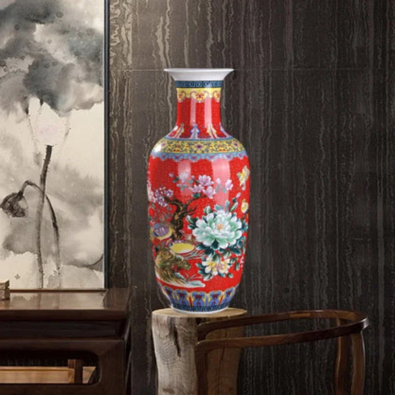 Jingdezhen Antique Porcelain Enamel Fish Tail Shape Vase Large Classical Chinese Mansion Decoration Magnificent Ornament