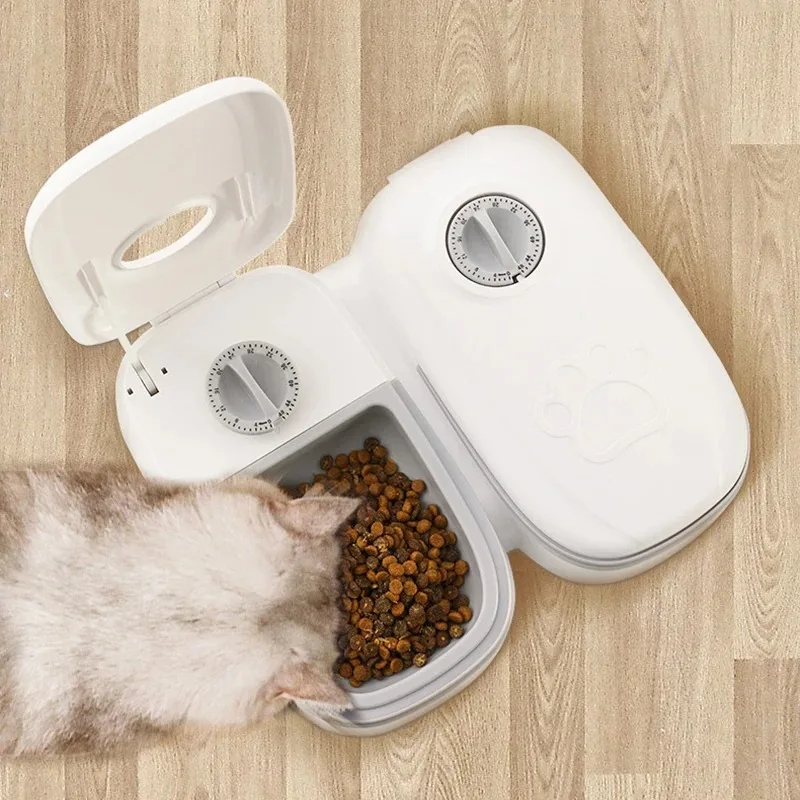 Automatic Pet Feeder 2 Meals Smart Cat Food Dispenser For Wet & Dry Food Kibble Dispenser Accessories Auto Feeder