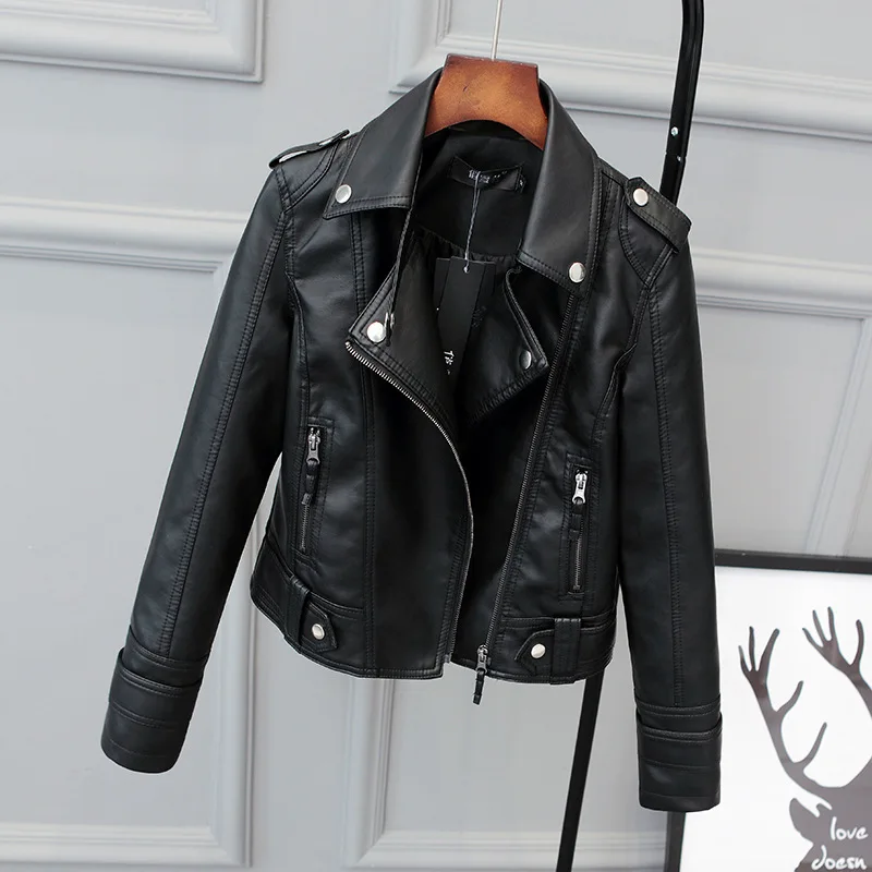 

Korean Version of Slim PU Leather Jacket Women's New Motorcycle Leather Short Coat