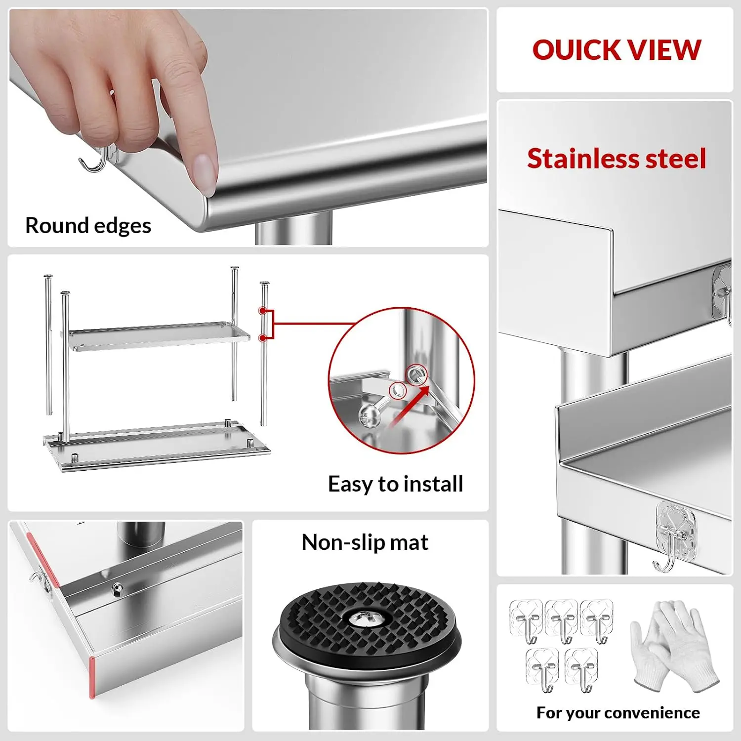 Stainless Steel Food Prep Table Workstation With Backsplash And Storage Undershelf For Kitchen Restaurant Garage Outdoor BBQ, Commercial Grade Heavy Duty Metal Island Organizer Table, Silver