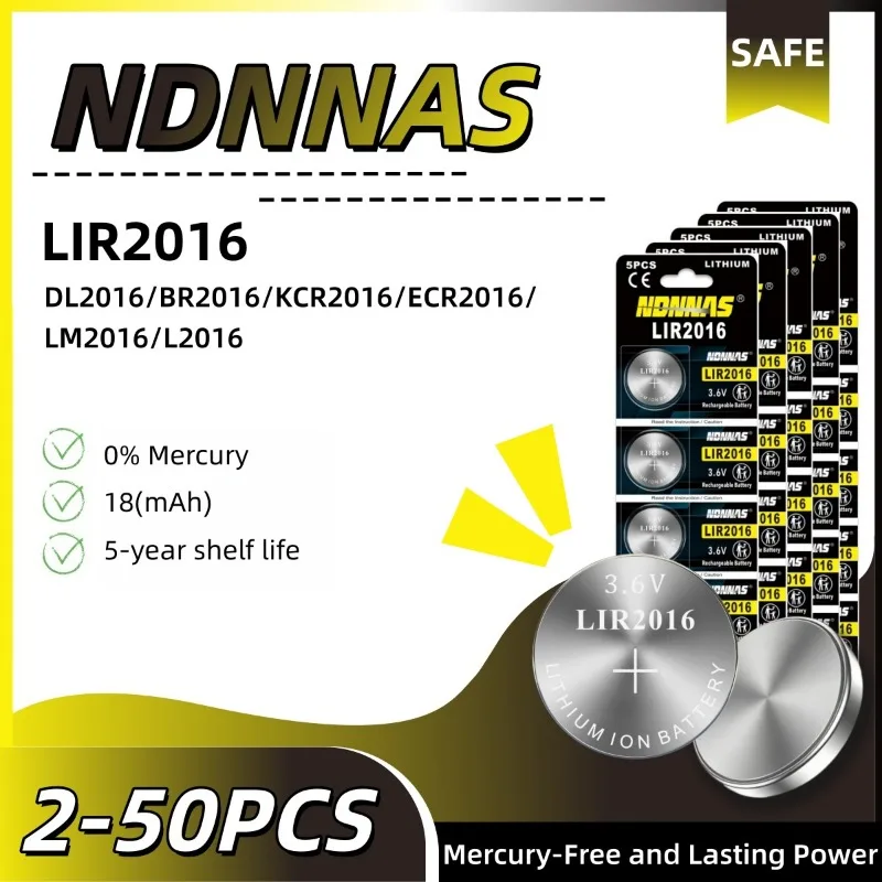 LIR2016 3.6V 20mAh Rechargeable Lithium Coin Battery, Long Lasting Power for Calculator, Toys, Remotes, Replace CR2016