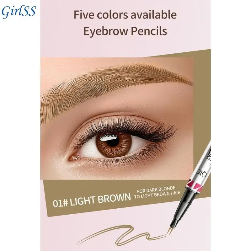 2-in-1-Augenbrauenstift mit 2 Spitzen, Microblade-Konturstift, doppelseitiger Augenbrauenpinsel, wasserfester Augenbrauenstift