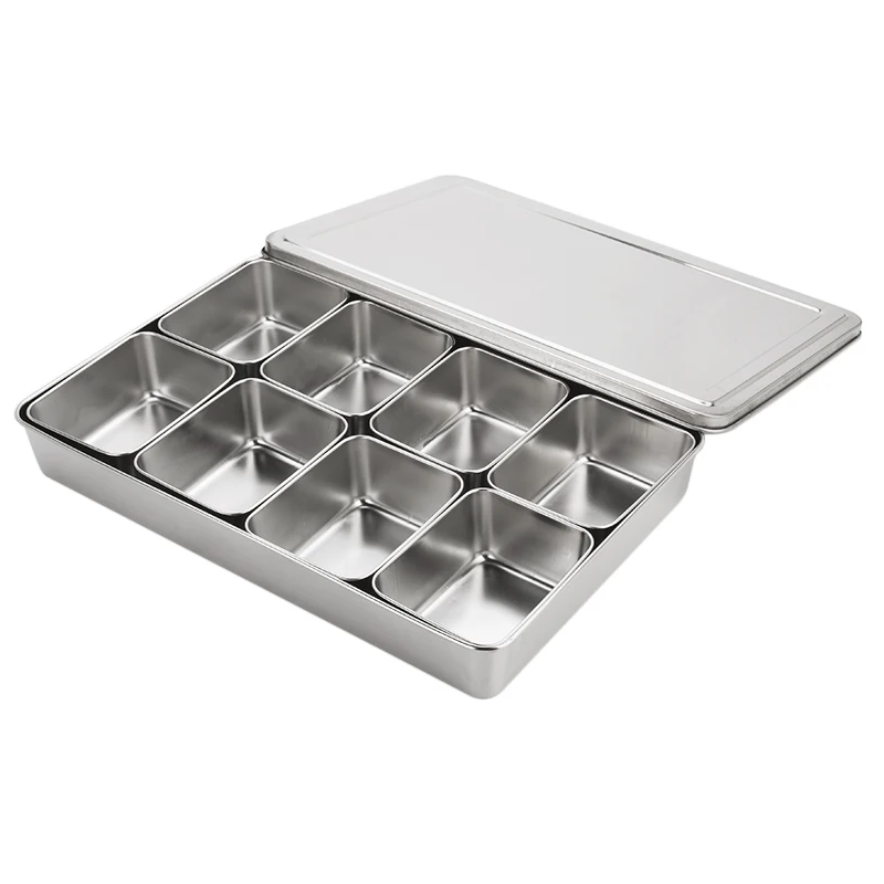 Kitchen Stainless Steel Square Seasoning Box with Lid Plastic Material MSG Pepper Covered Salt Tank