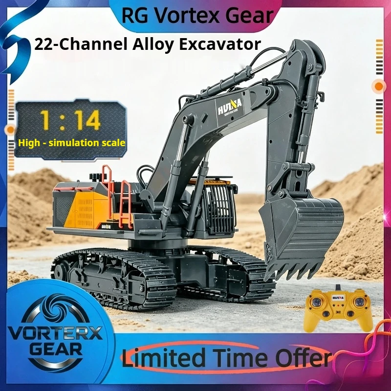 【In Stock】Huina 592 Remote Control Excavator 1:14 Alloy Excavator 22 Channel Engineering Vehicle Large Size Excavator Adult Toy