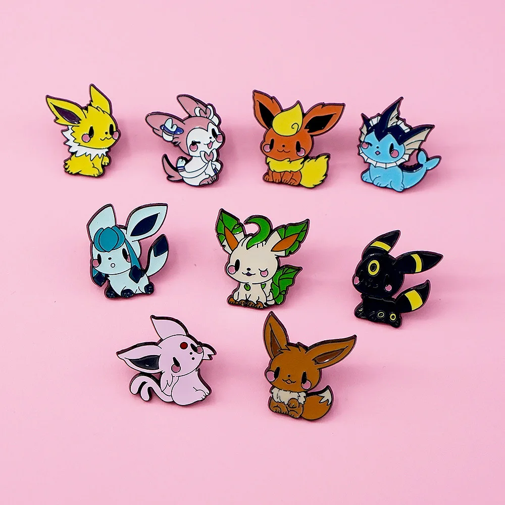 9Pcs Cute Pokemon Eevee Brooch Badge Anime Enamel Pins Flareon Vaporeon Kawaii Lapel Pins For Bags Jackets Friends Gifts