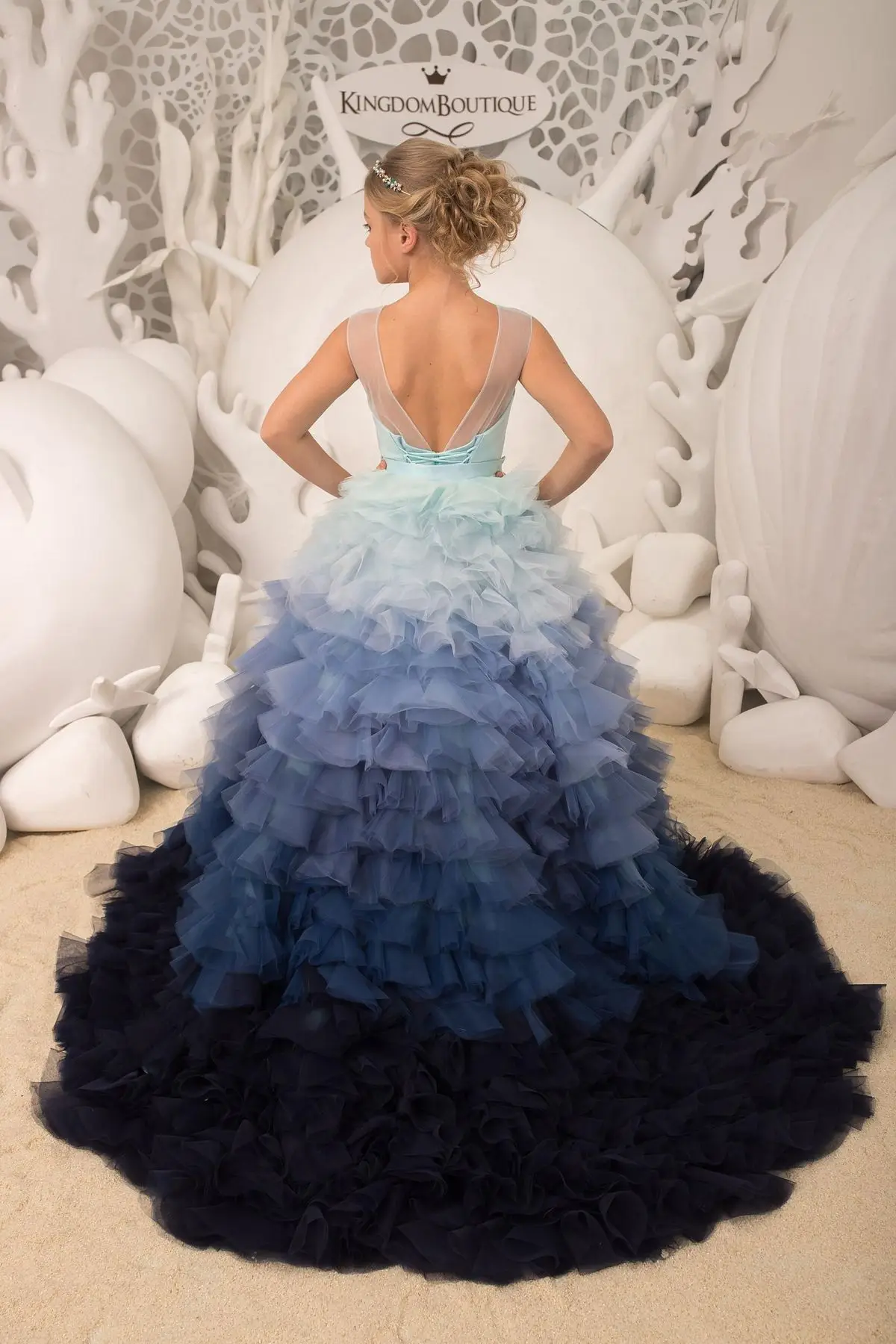 الربط الألوان الأزرق الأميرة زهرة فتاة فستان مثير بلا أكمام مرحبا لو ثوب زفاف الاطفال حفلة عيد ميلاد مهرجان ثوب مخصص