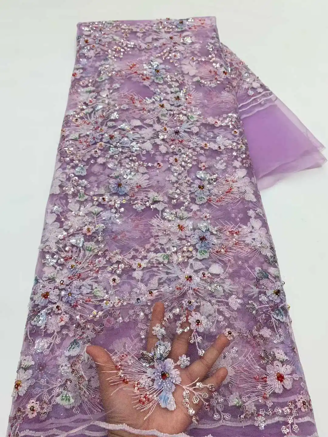 

African French Beaded Lace Fabric 2025 High Quality Nigerian Sequins Lace French Tulle Fabric For Wedding Party Dresses Sewing