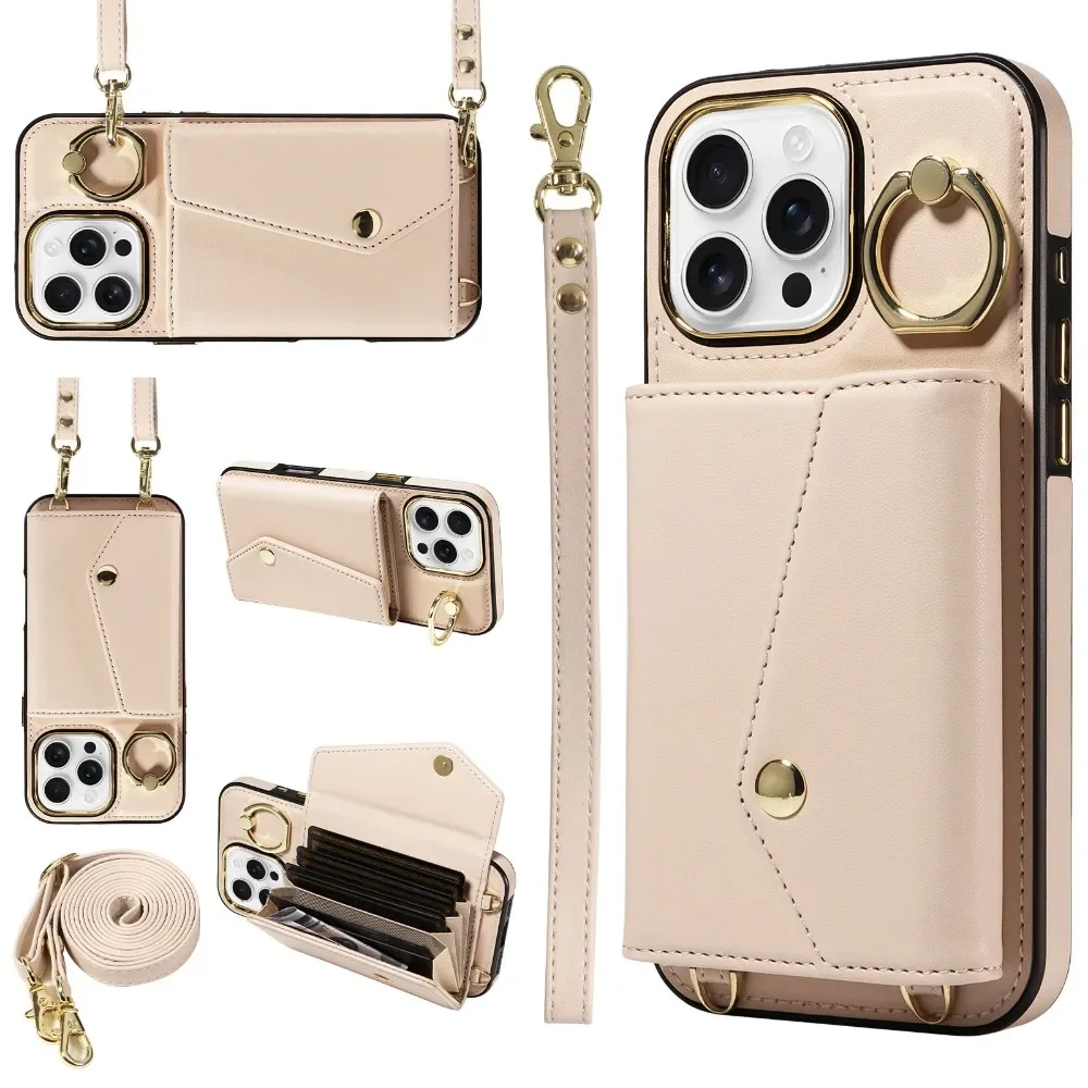 

For iPhone 16Pro Organ Phone Leather Case 15 14 13 Pro Max Phone Case Diagonal Cross Insert Card Back Protective Cover