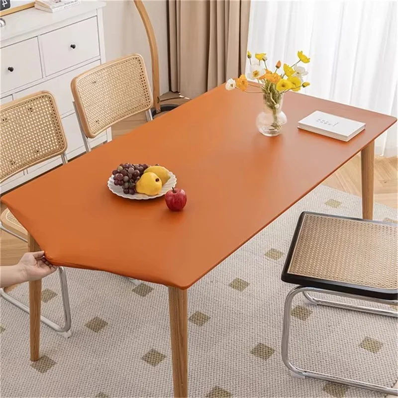 

Outdoor oil resistant dining table cloth, solid color PU leather, waterproof rectangular tablecloth with elastic edges that can