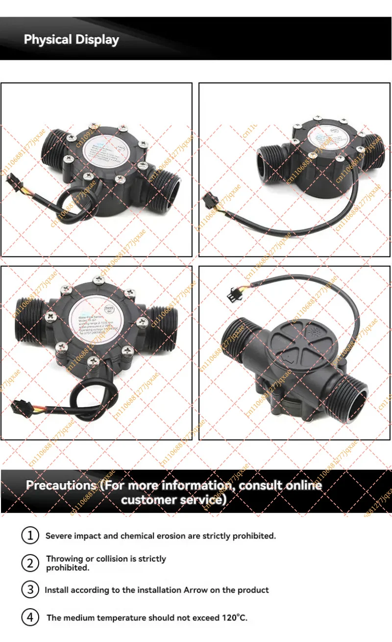 DN25 G1 Water Flow Meter Sensor Counter Indicator, Hall Effect Flowmeter 2-100L/min for Water Heater