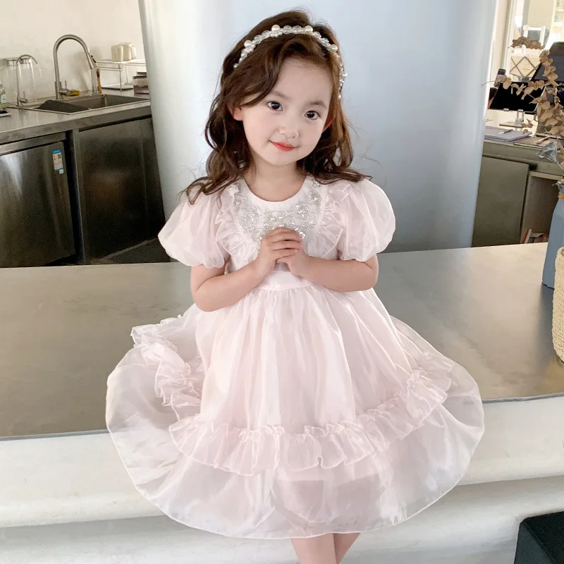 

ZLXZ-Girls Dress Summer New Western Style Baby Girls' Fashionable Birthday Dress Thin Children Puffy Princess Skirt