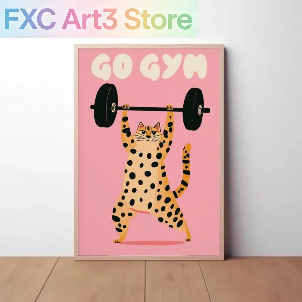 1 Stück rahmenloses Poster „Ein Kunstwerk, das nicht zum Fitnessstudio gehen kann“, lustiges Katzen-Poster mit dem Motiv „Target Weight Strong AF“, Gewichtheber-Kunstdruck-Dekoration