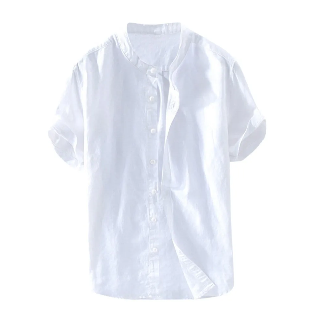 

Men Baggy Cotton Blend Shirts Casual Solid Color Short Sleeve Button-Down Retro Shirts Summer Daily Classic All-Match Blouse