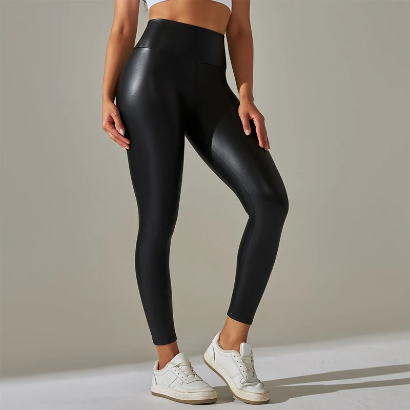 New PU Ieather Pants FOR WOMEN'S Colorful High Waisted Tight Fitting Slimming and Yoga Leggings for External Wear