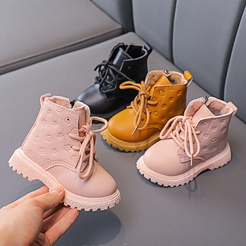 Kids Fashion Cotton Boots New Autumn Winter Baby Boys Girls Cute Print Non-slip Warm Zipper Ankle Boots Toddler Casual Shoes