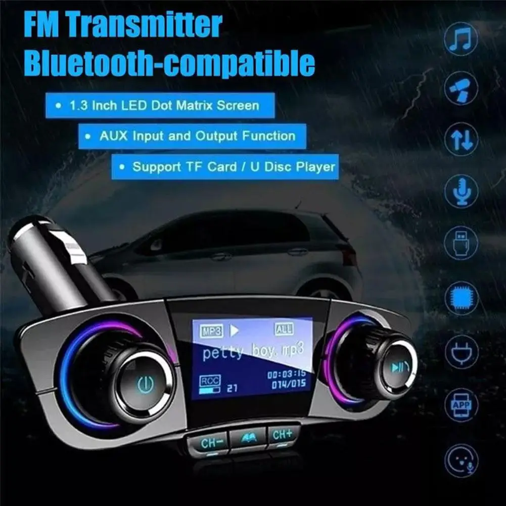 

Mini Bluetooth MP3 Player With FM Transmitter LED Screen USB Players USB Audio Music Charger AUX TF ﻿ Receiver Dual Flash Y8B1