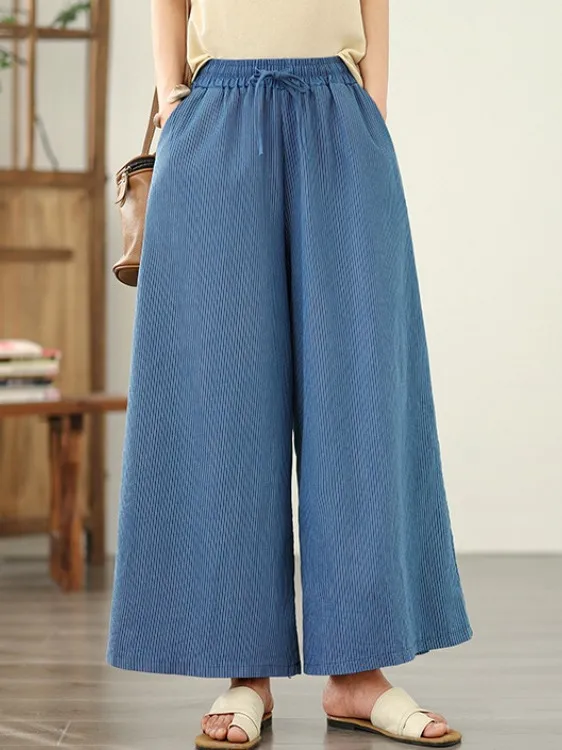 

Художественные джинсовые брюки с талией, вертикальные полоски, повседневные утягивающие широкие брюки с эластичной резинкой на талии для женщин больших размеров