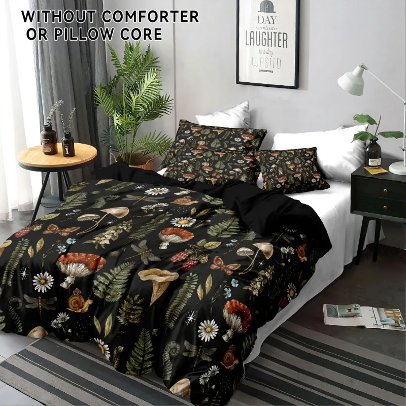 Bettwäsche-Set mit floralem Pilzmuster, 3D-gedrucktes Bettbezug-Set, hautfreundlich, für Einzelbett, Doppelbett, Schlafzimmerdekoration, Geburtstagsgeschenk – Detail 4