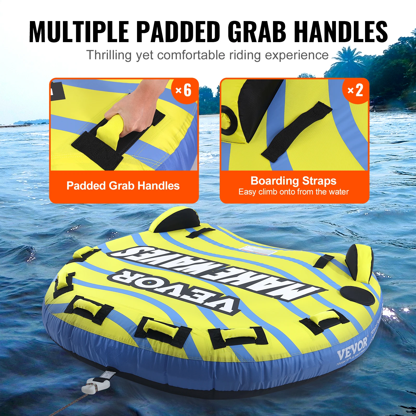 VEVOR-tubo remolcable para bote, tubo remolcable inflable con aletas de parachoques, tubo remolcable para deportes acuáticos de 510 libras, 1-3 conductores