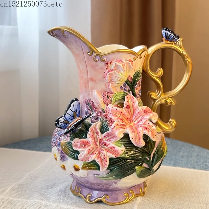 Ceramic Lily Flower Vase Decoration Living Room Ceramic Vase TV Cabinet Entrance Home Furnishings New House Wedding Gifts